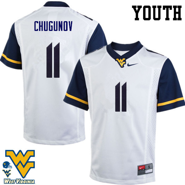 Youth #11 Chris Chugunov West Virginia Mountaineers College Football Jerseys-White - Click Image to Close